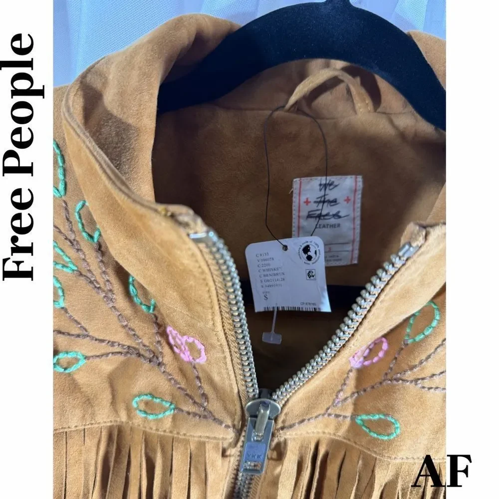 Free People Wila Western Suede Bomber Jacket in Whiskey Small NWT